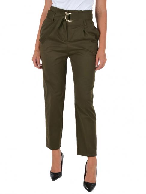 LIUJO Pantalone Chino Cu talie inalta verde de armată - Pantaloni pentru femei