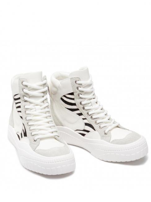 TWINSET Sneaker alta in pelle con inserti zebrati  zebră albă / blană - Pantofi femei