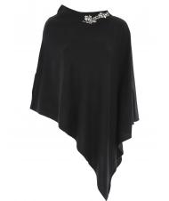TWINSET Poncho in maglia con ricamo castoni su scollo   negru - Eșarfe - 1