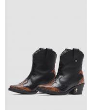 MANILA GRACE Stivaletto camperos basso in pelle con inserti pitonati  - Pantofi femei