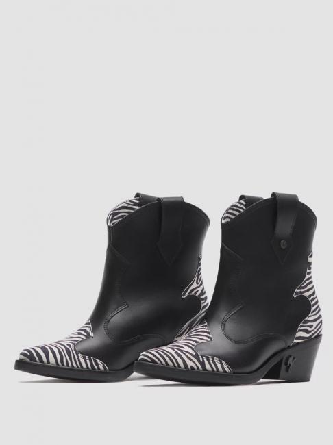 MANILA GRACE Stivaletto camperos basso in pelle con inserti zebrati  negru/zebră - Pantofi femei