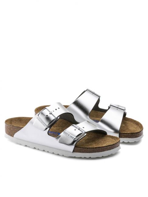 BIRKENSTOCK ARIZONA Sandale papuci din piele argint metalic - Pantofi femei