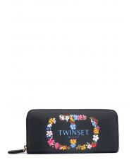 TWINSET Portafoglio Zip Around Logo floral floare neagră / ovală t - Portofele femei - 1