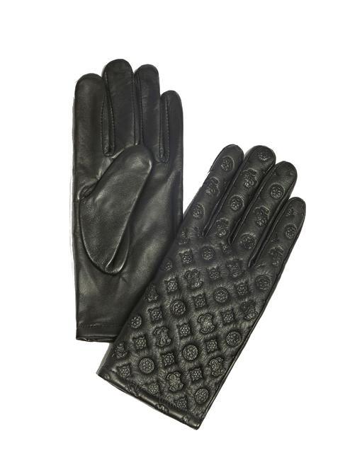 GUESS LOGO EMBOSSED Mănuși de piele cu broderie BLACK - Mănuși
