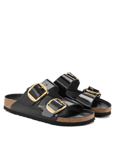 BIRKENSTOCK ARIZONA Big Buckle Sandale papuci din piele strălucește negru - Pantofi unisex