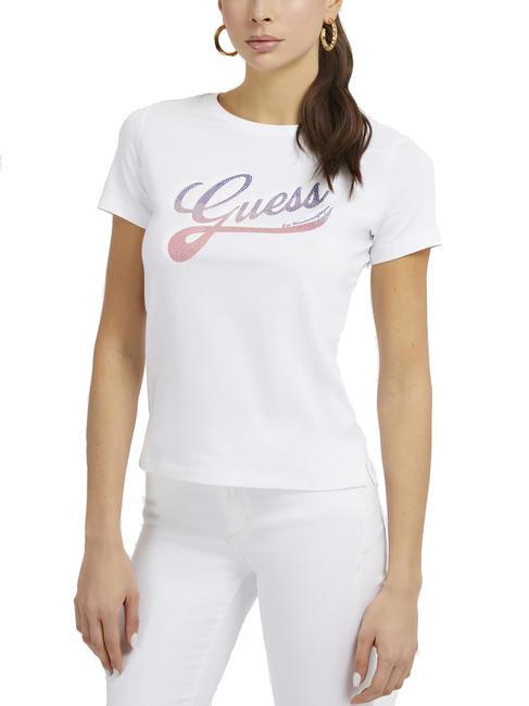 GUESS SHADED Tricou din bumbac cu decolteu alb purpuriu - tricou