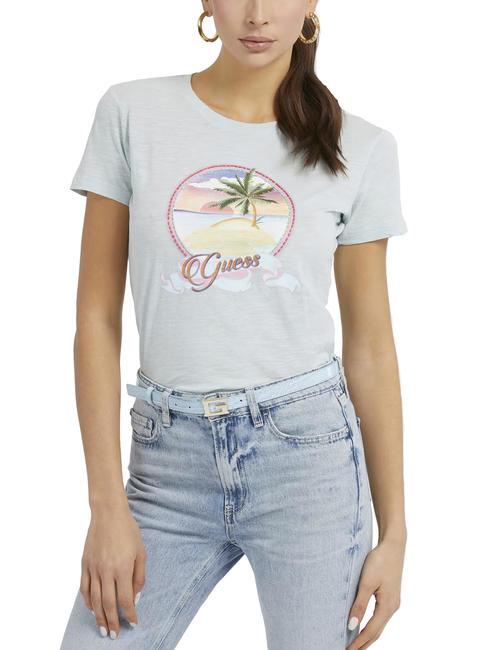GUESS PALM Tricou din bumbac cu decolteu pastă acidă de mentă - tricou