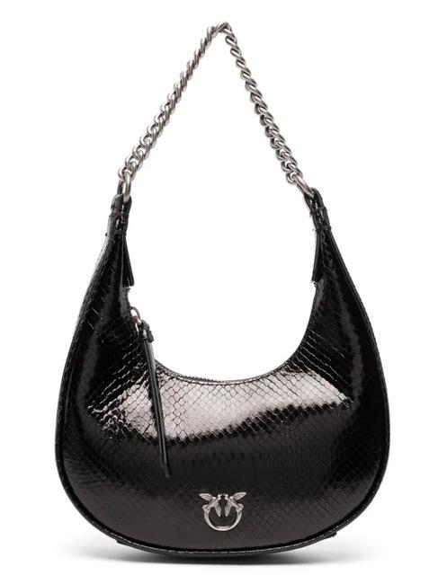 PINKO BRIOCHE Mini hobo din piele laminată negru-argint vechi - Genți femei