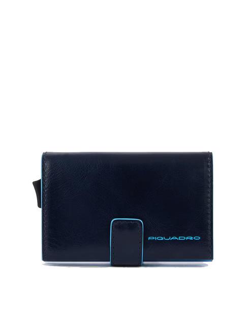 PIQUADRO BLUE SQUARE Suport card de credit din piele si metal albastru - Portofele bărbați
