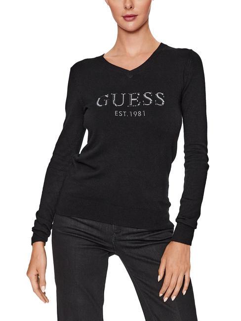 GUESS JADE Tricou cu decolteu în V jetbla - Pulovere pentru femei