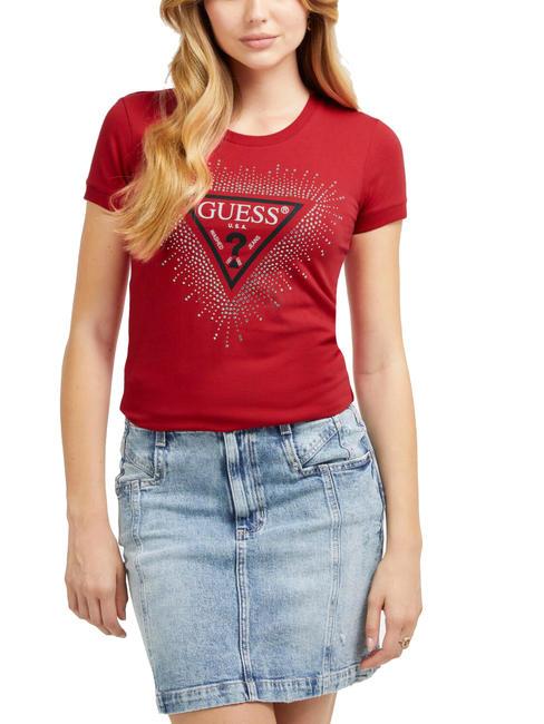 GUESS STAR TRIANGLE Tricou cu crampoane roșu chili - tricou