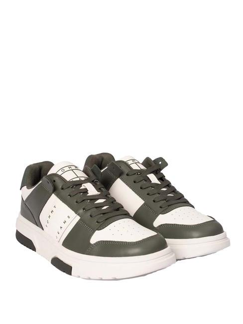 TOMMY HILFIGER TOMMY JEANS Leather Cupsole Tenisi din piele verde peltru/ecru - Pantofi bărbați