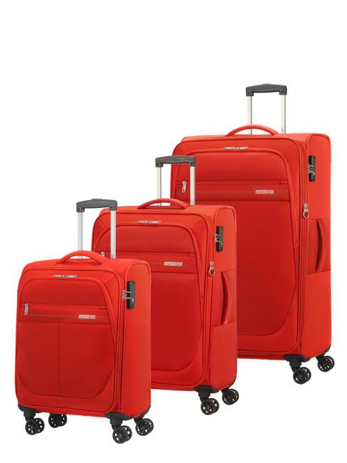 AMERICAN TOURISTER DEEP DIVE Set 3 carucioare: cabina, extensibil mediu si mare roșu / gri - Set trolere