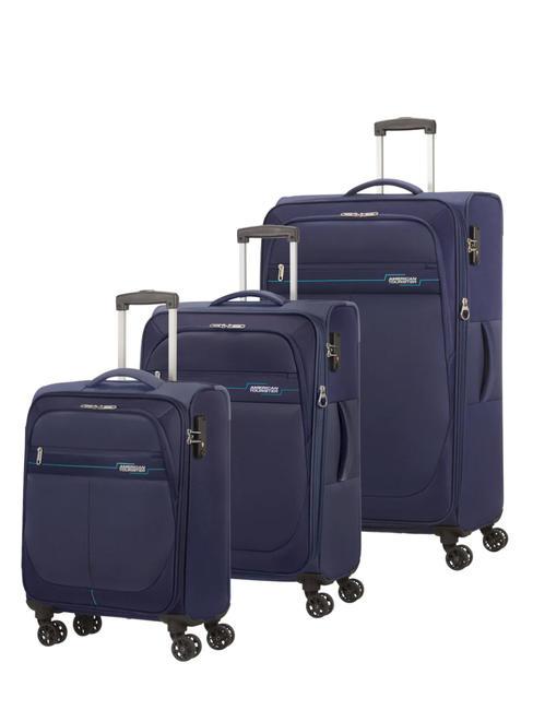 AMERICAN TOURISTER DEEP DIVE Set 3 carucioare: cabina, extensibil mediu si mare albastru marin - Set trolere