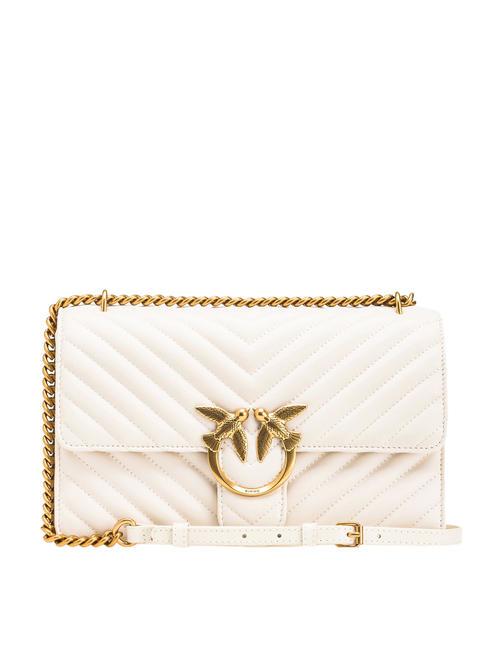 PINKO CLASSIC LOVE ONE Geanta din piele Nappa mătase alb-aur antic - Genți femei
