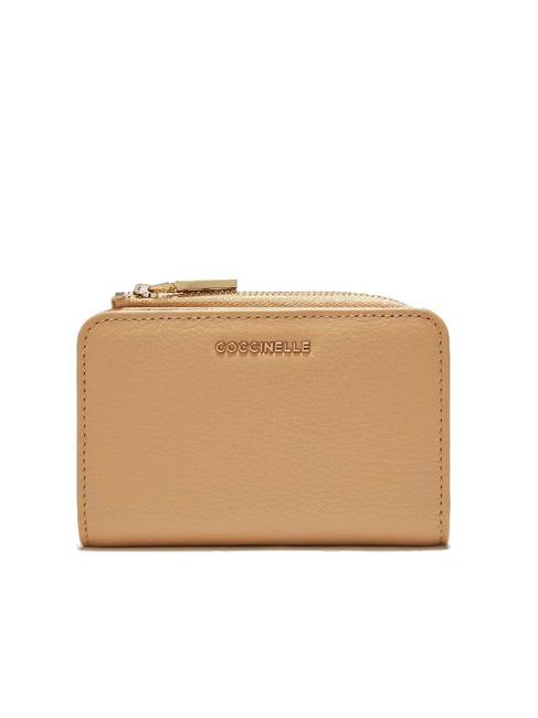 COCCINELLE METALLIC SOFT Portofel mic din piele texturată bej proaspăt - Portofele femei