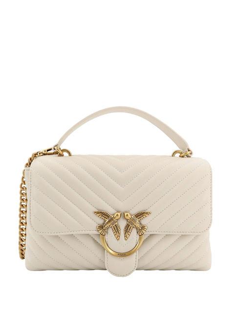 PINKO CLASSIC LADY LOVE BAG geanta chevron mătase alb-aur antic - Genți femei