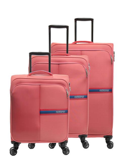 AMERICAN TOURISTER BRIGHT LIFE Set 3 carucioare: cabina, mediu, mare coral sărutat de soare - Set trolere