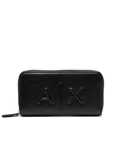 ARMANI EXCHANGE A|X EMBOSSED Fermoar mare în jurul portofelului negru - Portofele femei