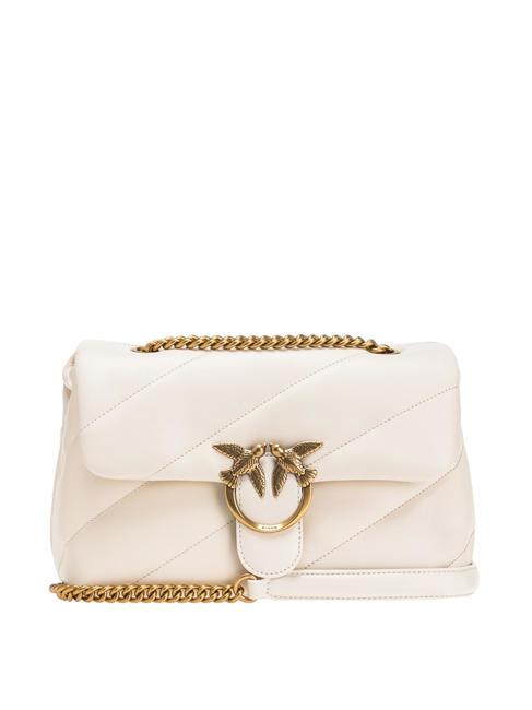 PINKO CLASSIC LOVE PUFF Geanta din piele Nappa mătase alb-aur antic - Genți femei