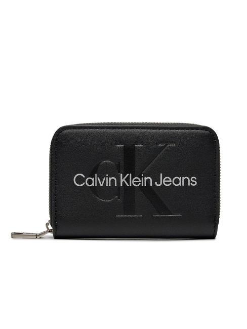 CALVIN KLEIN CK JEANS SCULPTED Portofel mediu cu fermoar logo negru/metalic - Portofele femei