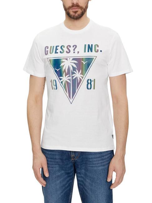 GUESS PALMS Tricou din bumbac alb purpuriu - tricou