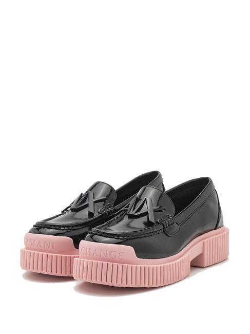 ARMANI EXCHANGE METALLIC LOGO Mocasini patentati negru + trandafir - Pantofi femei