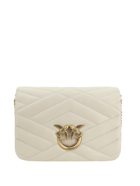 PINKO LOVE CLICK PUFF CLASSIC Geantă de umăr din piele matlasată mătase alb-aur antic - Genți femei