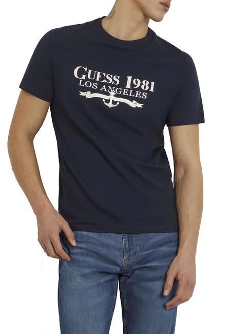 GUESS 1981 TRIANGLE Tricou din bumbac stretch smartblue - tricou