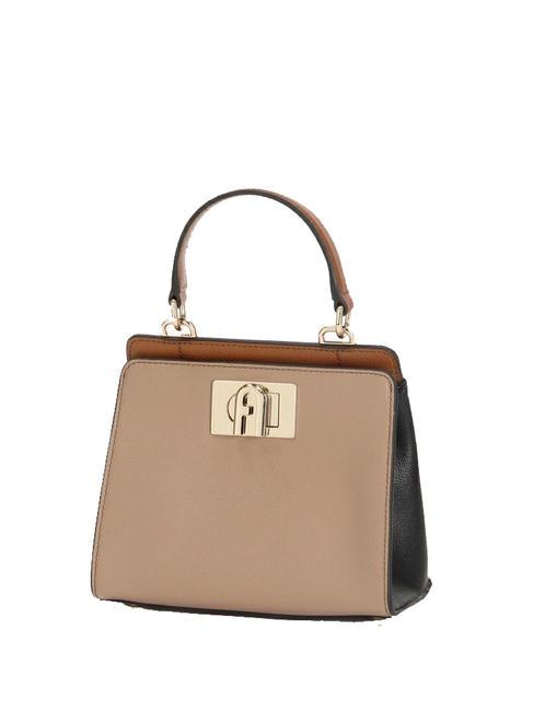 FURLA 1927 Mini geanta de mana din piele greige + negru + coniac h - Genți femei