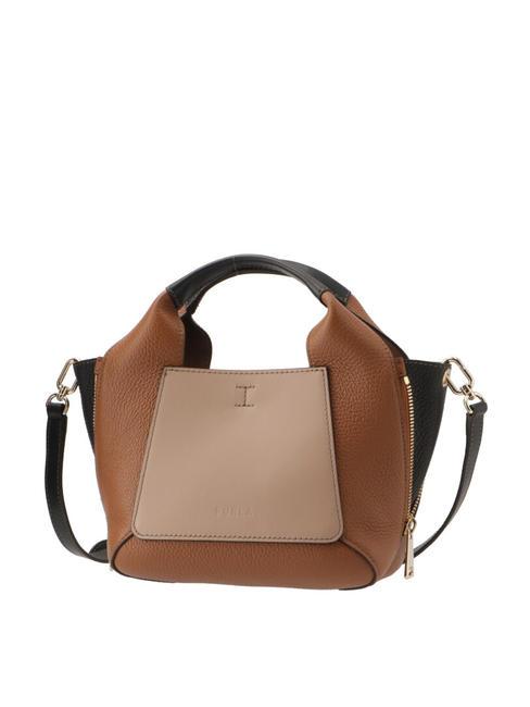 FURLA GILDA Geanta de mana din piele cu bareta de umar greige+cognac h+negru - Genți femei