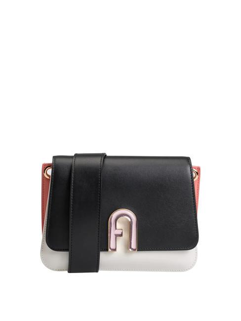 FURLA GEMMA Geanta de umar din piele negru+talc h+grapefruit - Genți femei