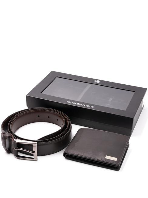 ROCCOBAROCCO GIFT BOX Curea + portofel din piele maro inchis - Portofele bărbați