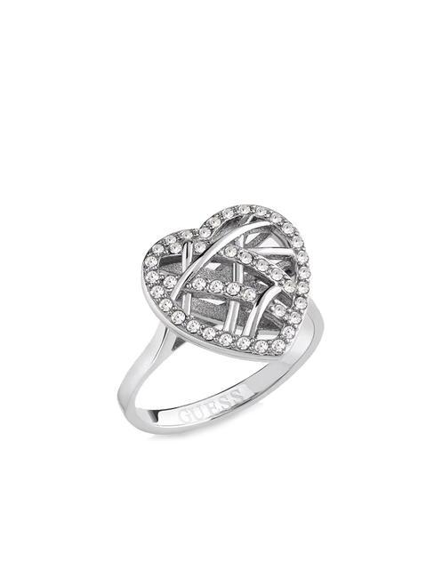 GUESS HEART CAGE Inel cu inimă și zirconi SILVER - Inele