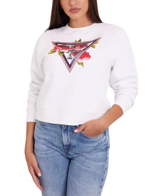 GUESS ROSES TRIANGLE Hanorac cu gât crew alb purpuriu - Hanorace pentru femei