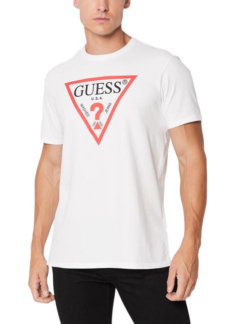 GUESS TRI LOGO Tricou din bumbac alb purpuriu - tricou