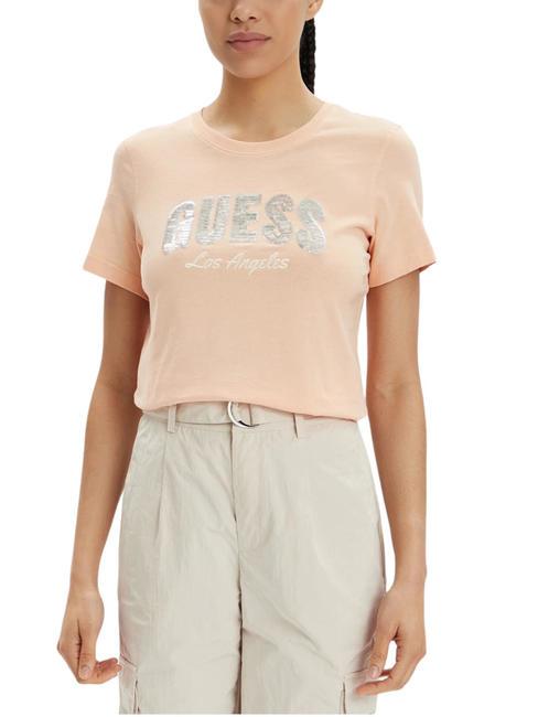 GUESS SEQUINS Tricou din bumbac cerul piersicului - tricou