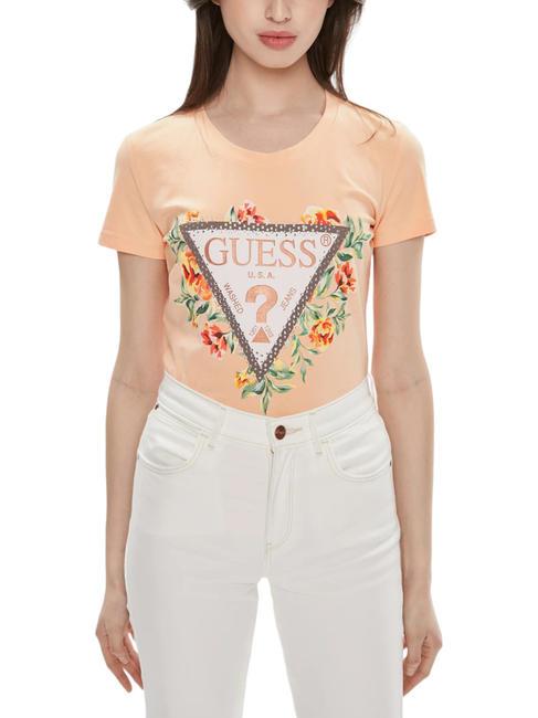 GUESS TRIANGLE FLOWERS Tricou din bumbac stretch cerul piersicului - tricou