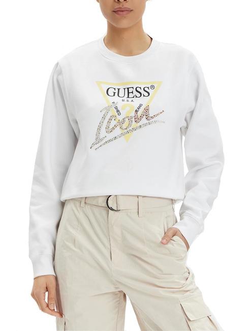 GUESS CN ICONIRT Hanorac cu gât crew alb purpuriu - Hanorace pentru femei