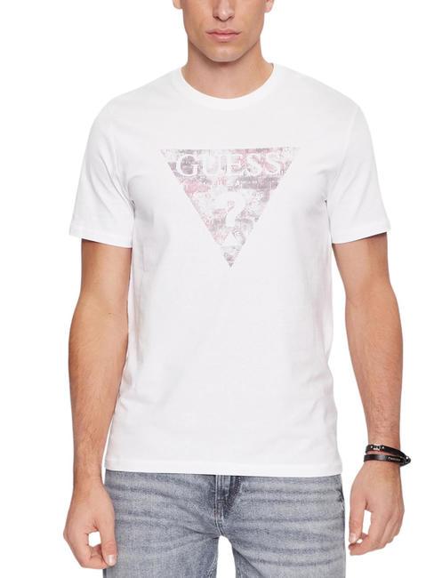 GUESS TRIANGLE GEL Tricou din bumbac stretch alb purpuriu - tricou
