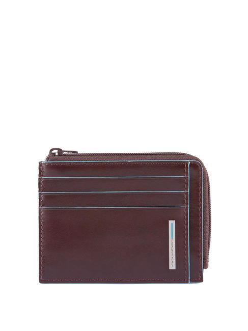 PIQUADRO BLUE SQUARE  Suport card din piele, cu fermoar MAHOGANY - Portofele femei