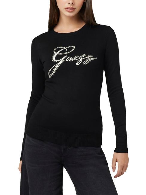 GUESS OLIVE Pulover cu gat cu strasuri jetbla - Pulovere pentru femei