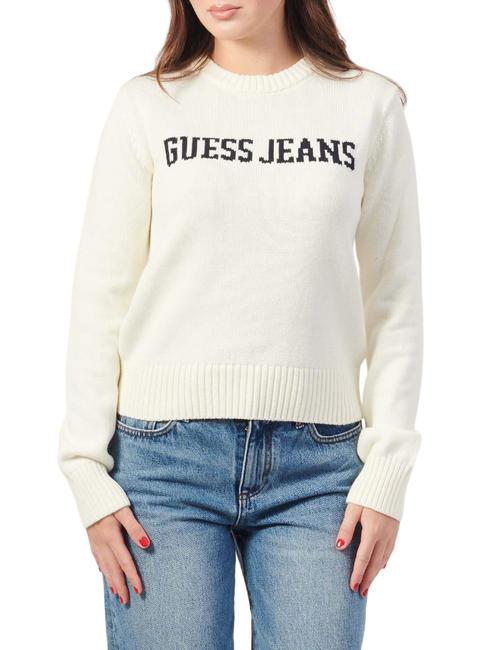 GUESS JEANS INTARSIA  Pulover din bumbac alb cald - Pulovere pentru femei