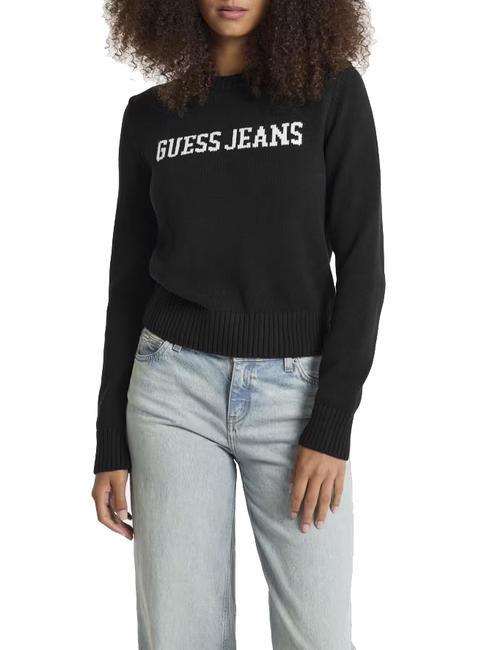 GUESS JEANS INTARSIA  Pulover din bumbac jetbla - Pulovere pentru femei