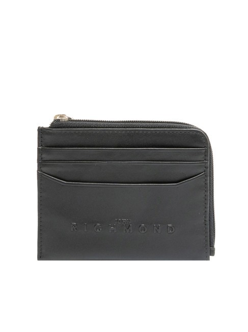 JOHN RICHMOND EMBOSSED LOGO Portofel plat din piele cu fermoar negru - Portofele bărbați