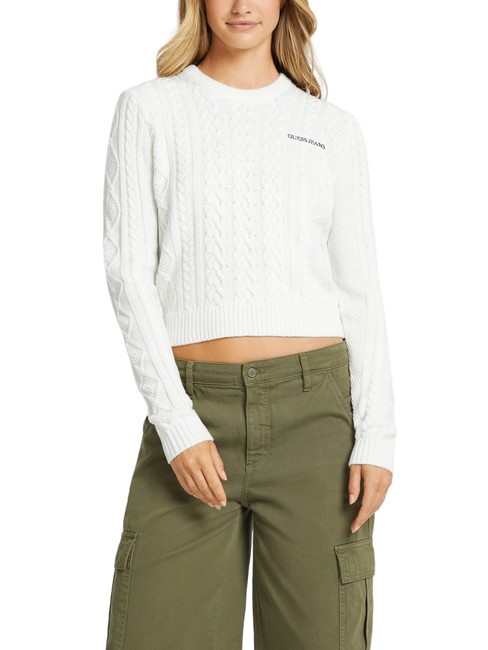 GUESS JEANS CABLE Pulover  alb cald - Pulovere pentru femei