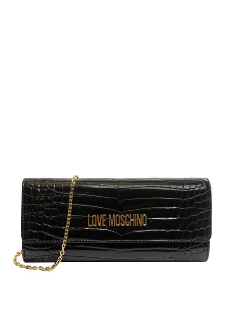 LOVE MOSCHINO SHINY CROCO Geantă clutch subțire cu curea de umăr din metal negru - Genți femei