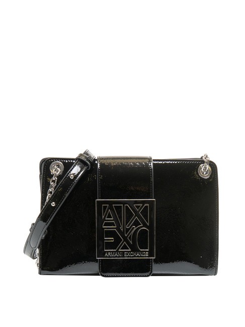 ARMANI EXCHANGE BUCKLE LOGO Geantă mică de umăr strălucitoare negru - Genți femei