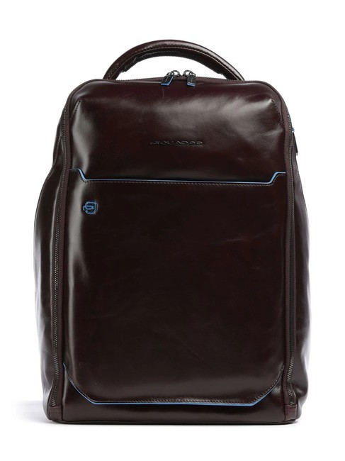 PIQUADRO BLUE SQUARE Rucsac din piele, suport laptop 14". MAHOGANY - Rucsacuri pentru laptop