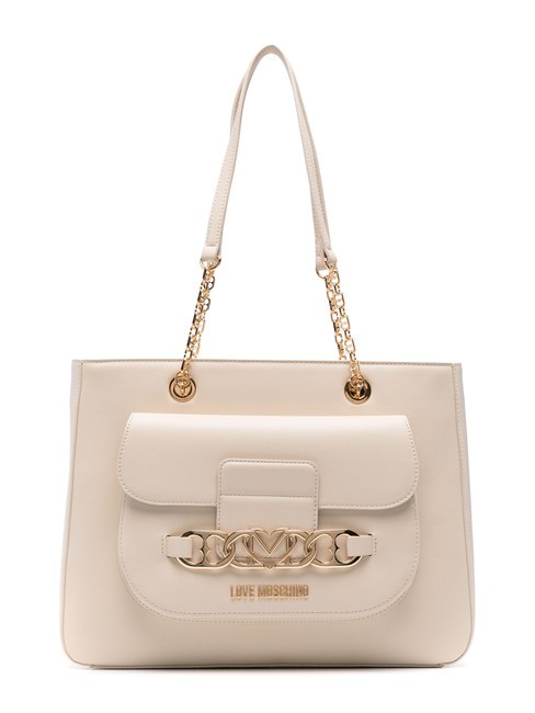 LOVE MOSCHINO HEART CHAIN Geantă shopper de umăr fildeş - Genți femei